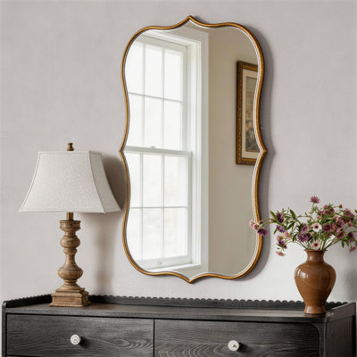 Euri Scalloped Wood Framed Wall Mounted Accent Mirror in Gold/Bronze