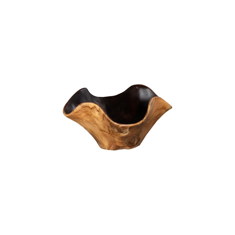 Teak Wood Bowl, Black And Natural, Black/Natural