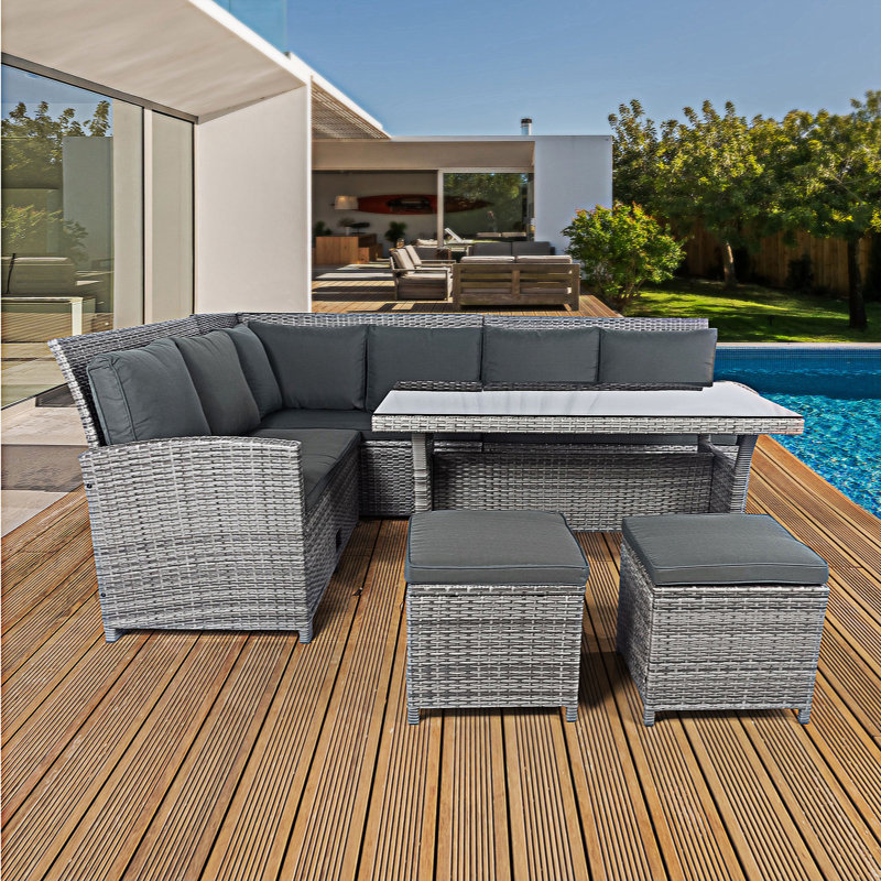 Ensemble de salle à manger rectangulaire avec coussins 47,2 po pour 5 personnes Bertfriede, gris