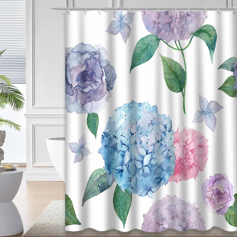 Rideau de douche Watiant Lisianthus blanc avec 12 crochets, L 72 po x l 72 po