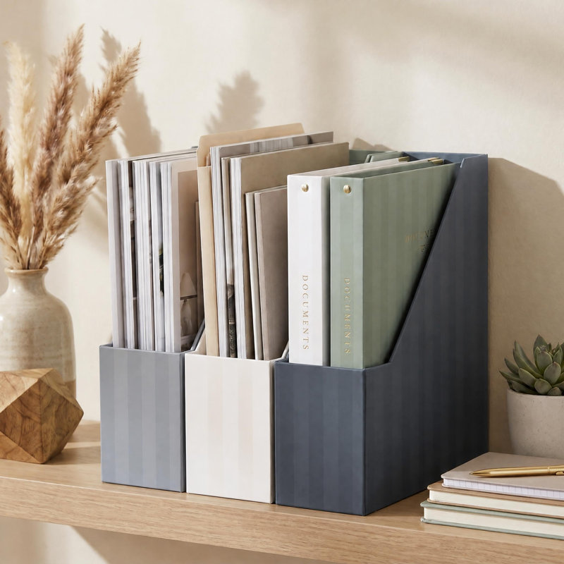 Magnifique porte-revues, porte-documents robuste pour bureau ou étagères, organisez et rangez vos papiers, dossiers, magazines, livres ou classeurs, ensemble de 3, (bleu)