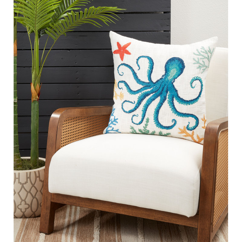 Multicolor Coastal Cotton Octopus Design 20" Pillow Cover