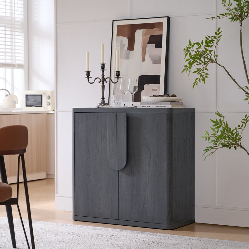 Ann 31.14'' Sideboard Buffet Cabinet With Curved Handles & Adjustable Shelves, Dark Grey, Dark Gray