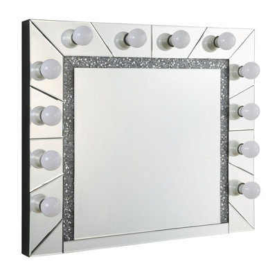 32"Hollywood‑Style Lighted Vanity Mirror With Faux Diamond Trim