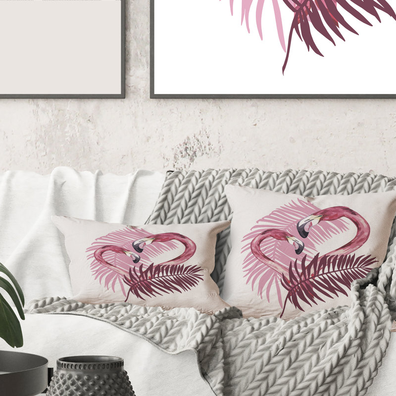 Flamant rose en été tropical I - coussin traditionnel imprimé