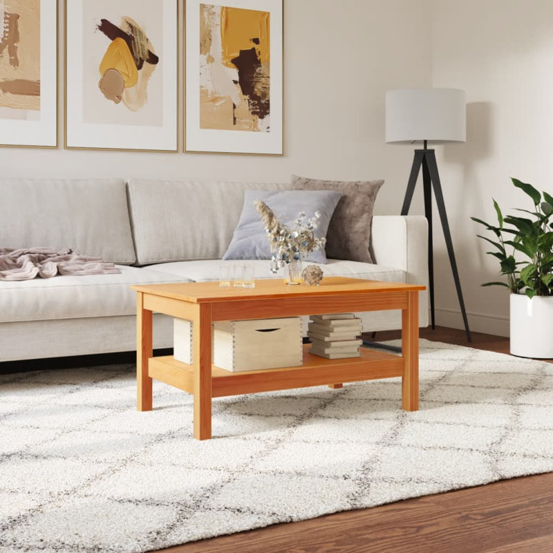 Kayliyah Solid Wood Four Leg Coffee Table, 40cm H x 100cm W x 100cm D, Wax Brown