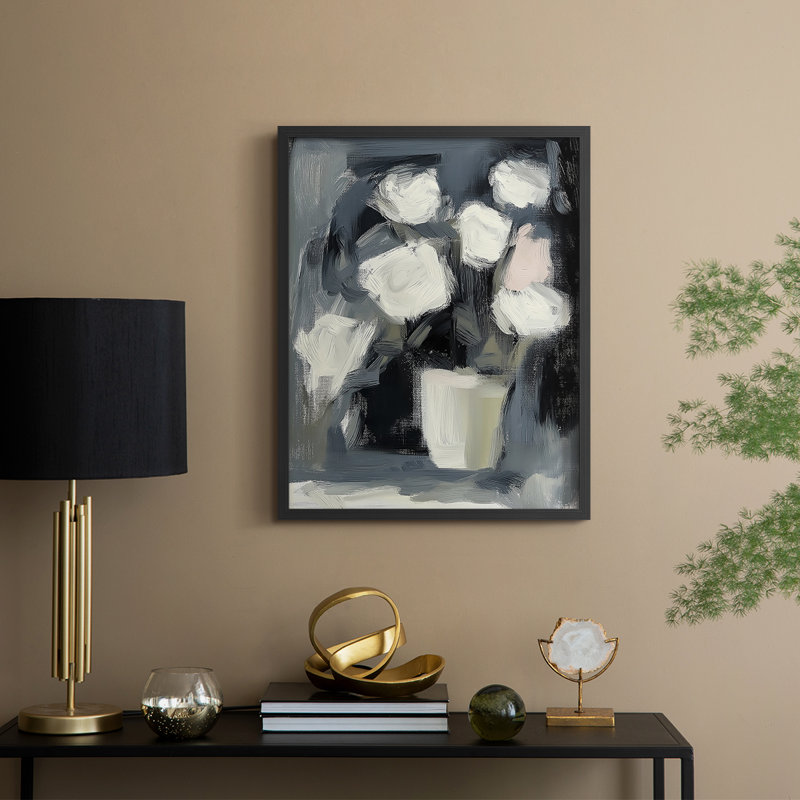 Série FLORAL DCXCIX - Impression encadrée de qualité supérieure - Prêt à accrocher - Aucun clou requis, Noir