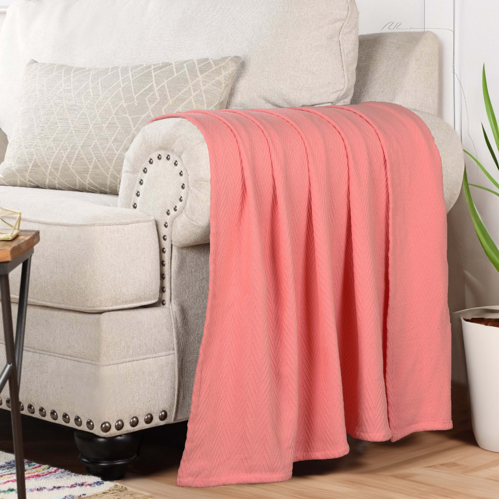 Jareth Cotton Throw Blanket, Full/Queen, Pink