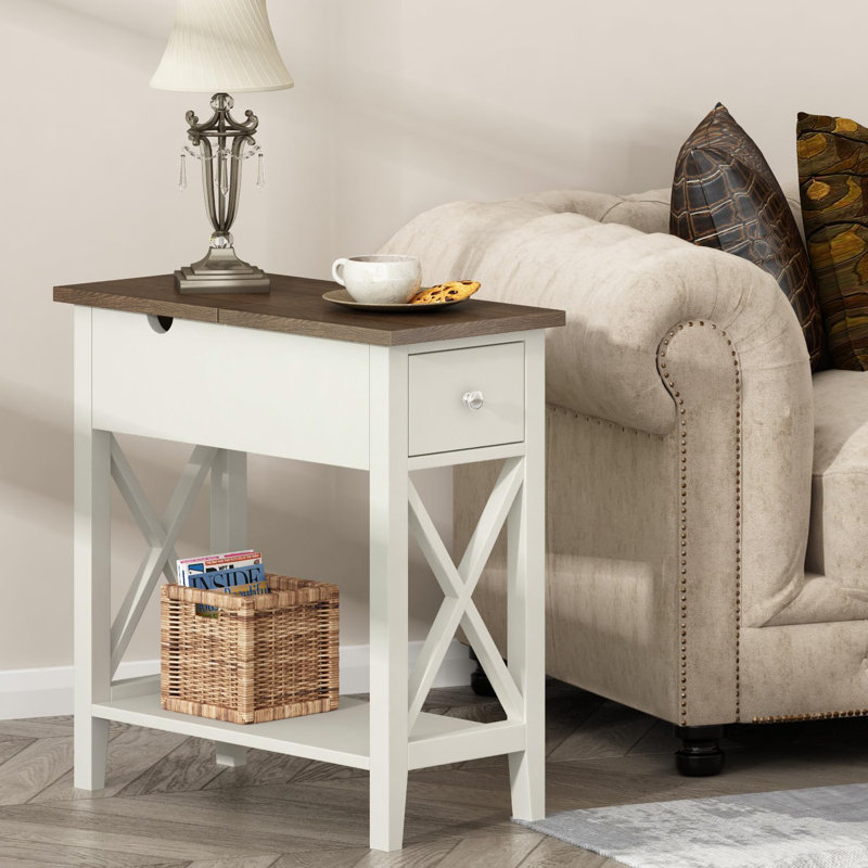 23.6" H End Table with Drawer and Additional Storage Space, Brown/Antique White