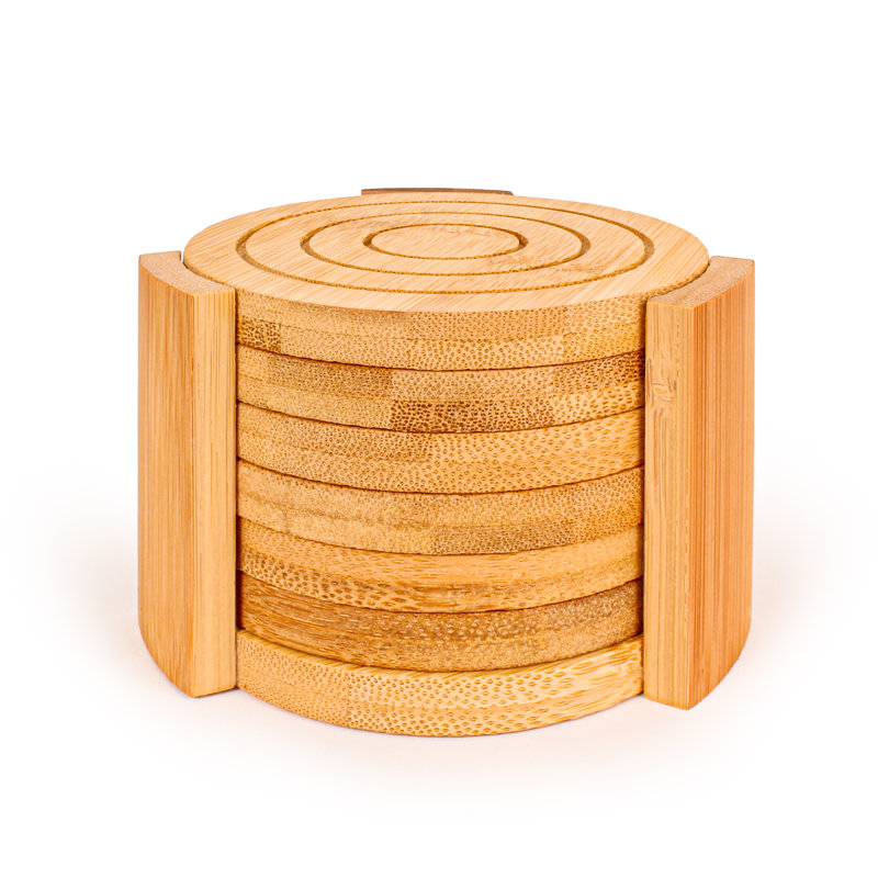 Natural Bamboo 8-Piece Coaster and Tray Set