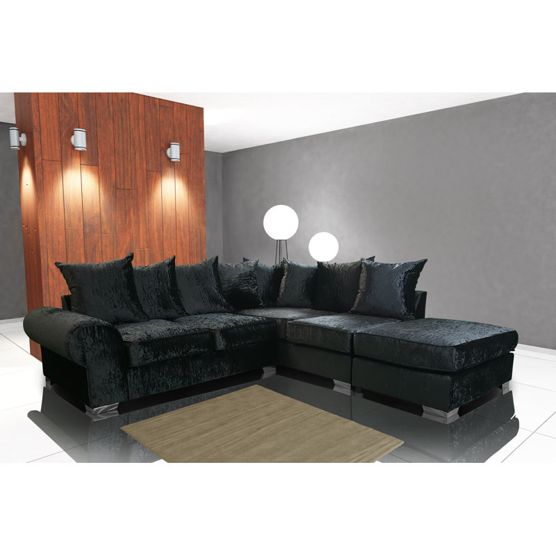 Royal 5 Seater Velvet Corner Sofa , Black, Left Facing