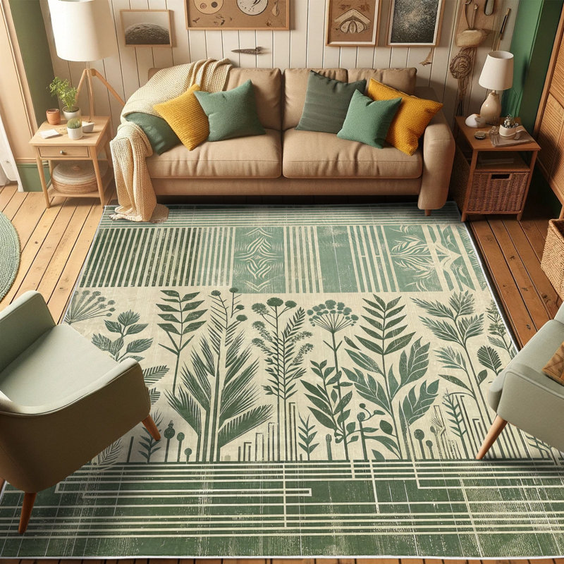 Leafy Design Blue and Beige Synthetic Area Rug 2'3" x 3'9"