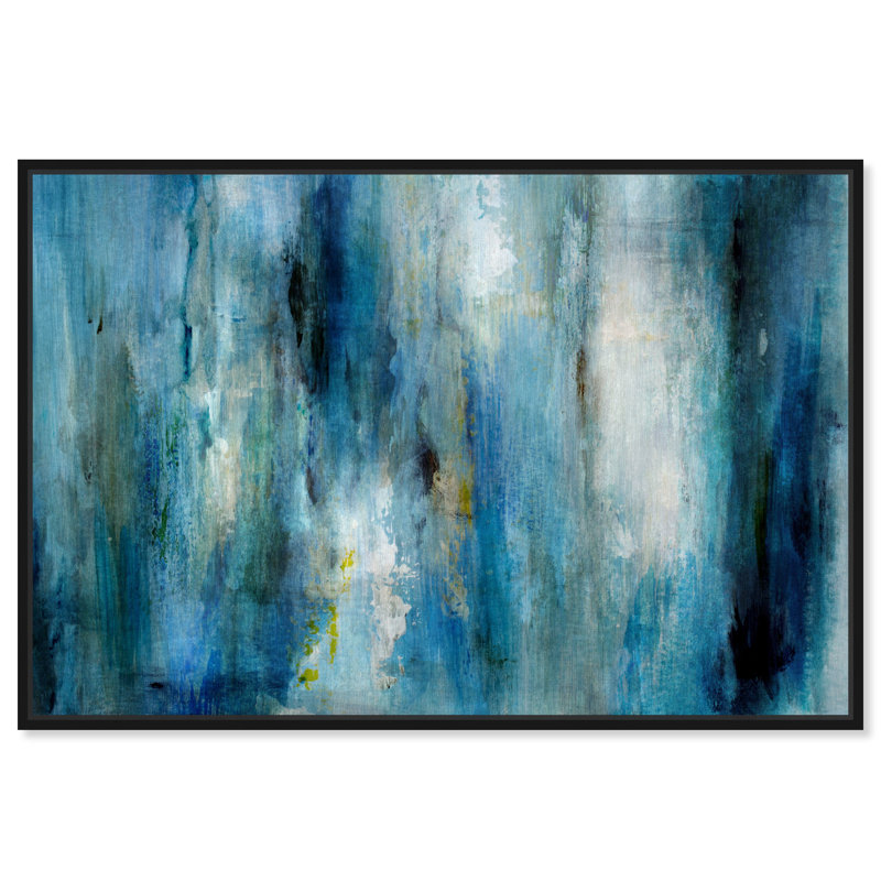 Abstract Plenty Blue Rain - Print on Canvas, Black Framed, 16" H x 24" W x 1.5" D