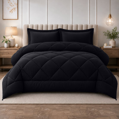 Down Alternative Microfiber Reversible Comforter Set - 3 Pcs All Season Diamond Pattern Comforter with Shams
