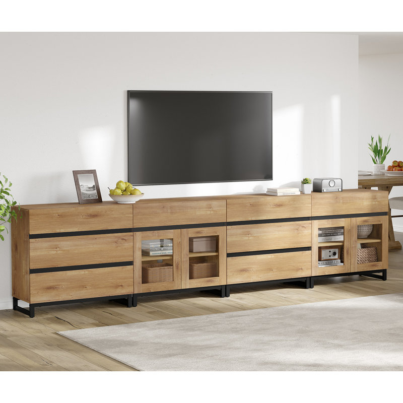 Modern 4 In 1 TV Stand For Tvs Up To 120 Inches, TV Console With Glass Doors And 8 Drawers, Entertainment Center With Adjustable Shelf For Living Room