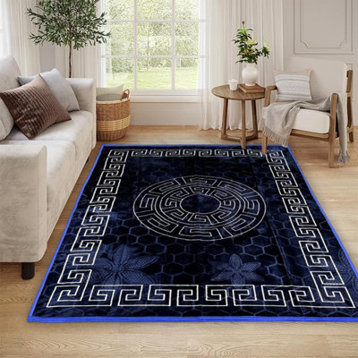 Vibe Large Area Rug Greek Design Carpet With PVC Backing Non-Slip Rug For Living Room, Hallway, Bedroom & Indoor/Outdoor Spaces