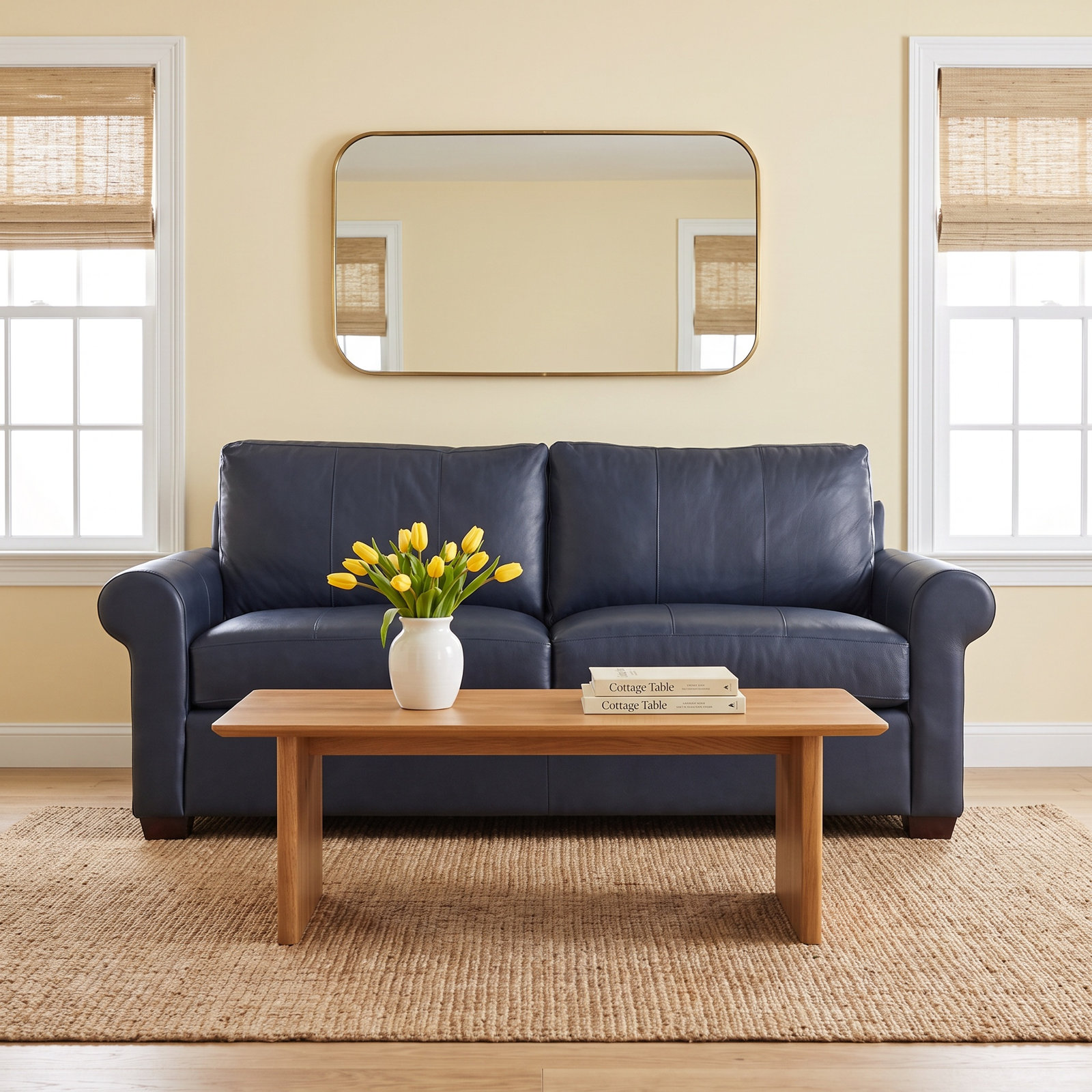 Bedford Leather 2 Over 2 Sofa, Java, Luxtan Navy