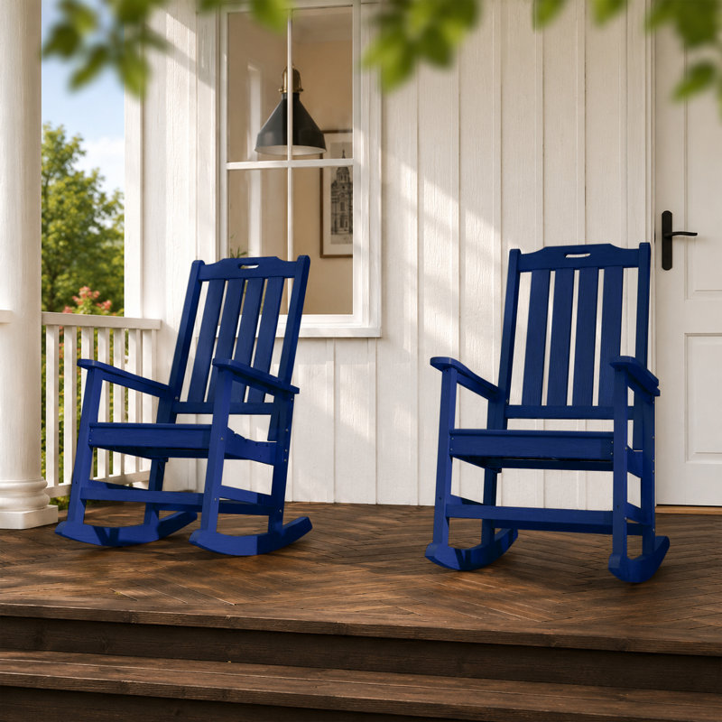 Chaises berçantes bleues en PEHD Adirondack, chaises berçantes à dossier haut toutes saisons (ensemble de 8), 8, Bleu