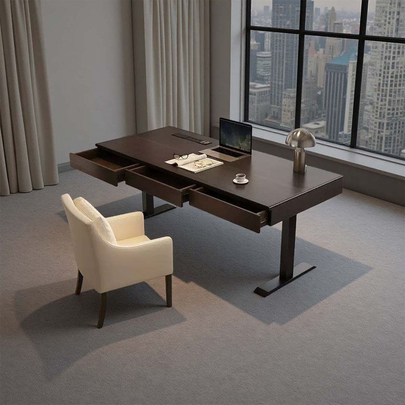 Bureau simple à hauteur réglable, 29.53" H x 62.99" W x 27.56" D