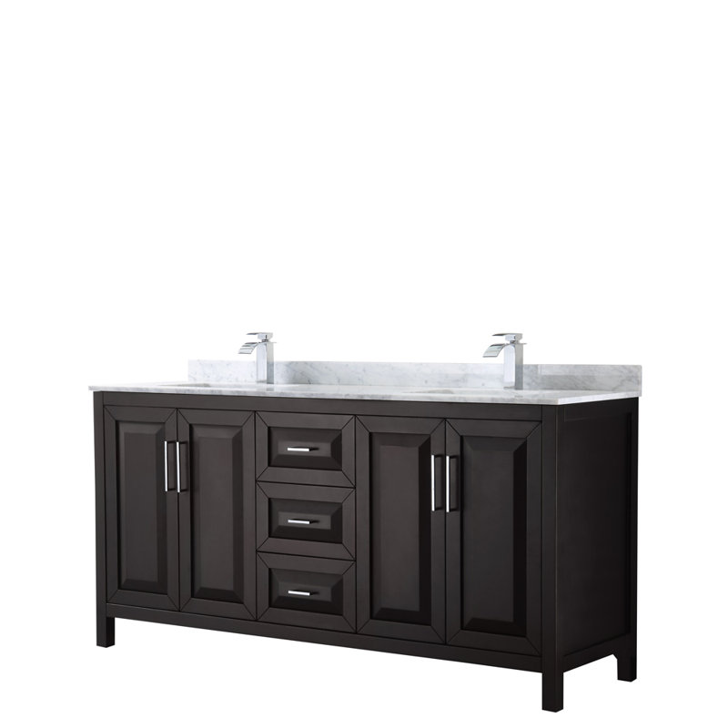 Daria 72'' W Double Vanity, Carrara Cultured Marble, Polished Chrome, Dark Gray