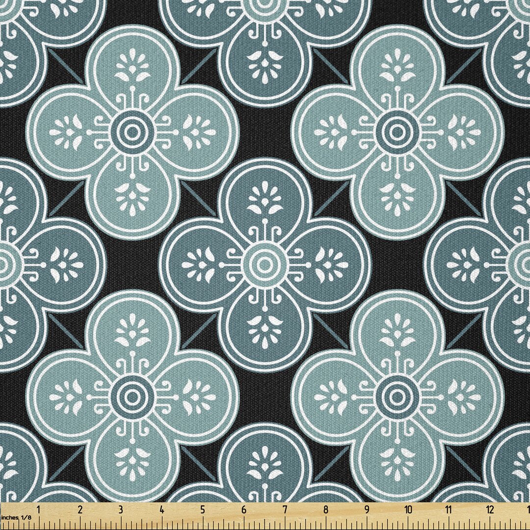 Stoff als Meterware, Floral Mittelmeer-Kunst, marokkanisch, Teal Petrol Blau