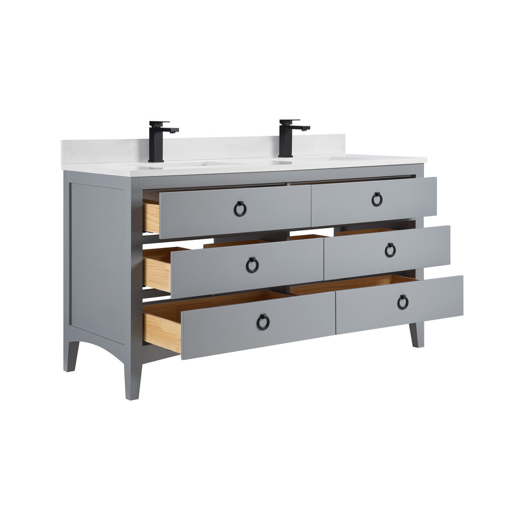 Newnam 60" Oak Double Bathroom Vanity, Cadet, Black