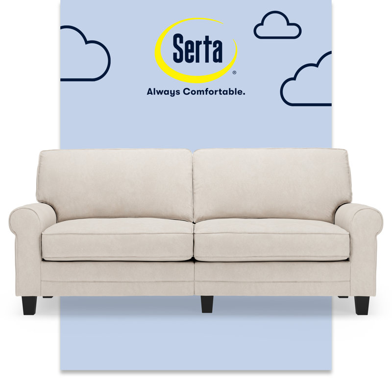 Serta Copenhagen 78" Rolled Arm Sofa, Easy Care Fabric, Soft Pillow Back, Pocket Coil Seat Cushions, Cream Microsuede