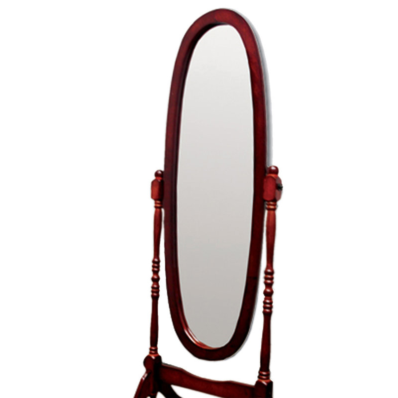 Tall Standing Wooden Floor Mirror With Adjustable Swivel And Oval Shape, A Stylish And Functional Addition To Any Space.