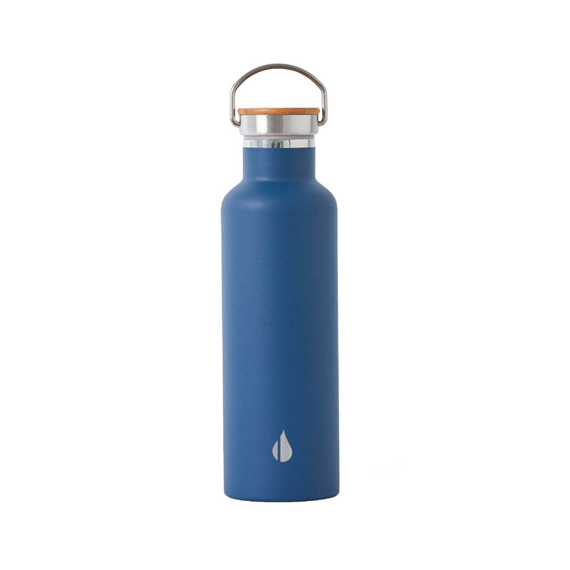 Bouteille d'eau isotherme à double paroi 25 oz avec couvercle en bambou Elemental Classic, Bleu marine