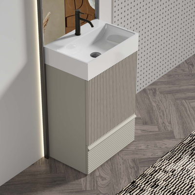 20" Striped Freestanding Bathroom Vanity With Ceramic Sink For Modern Bathroom, One-Piece Ceramic Basin Without Drain And Faucet, KD