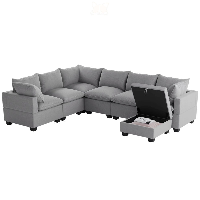 120*93" Modern U Shape Modular Sofa With Storage Ottoman