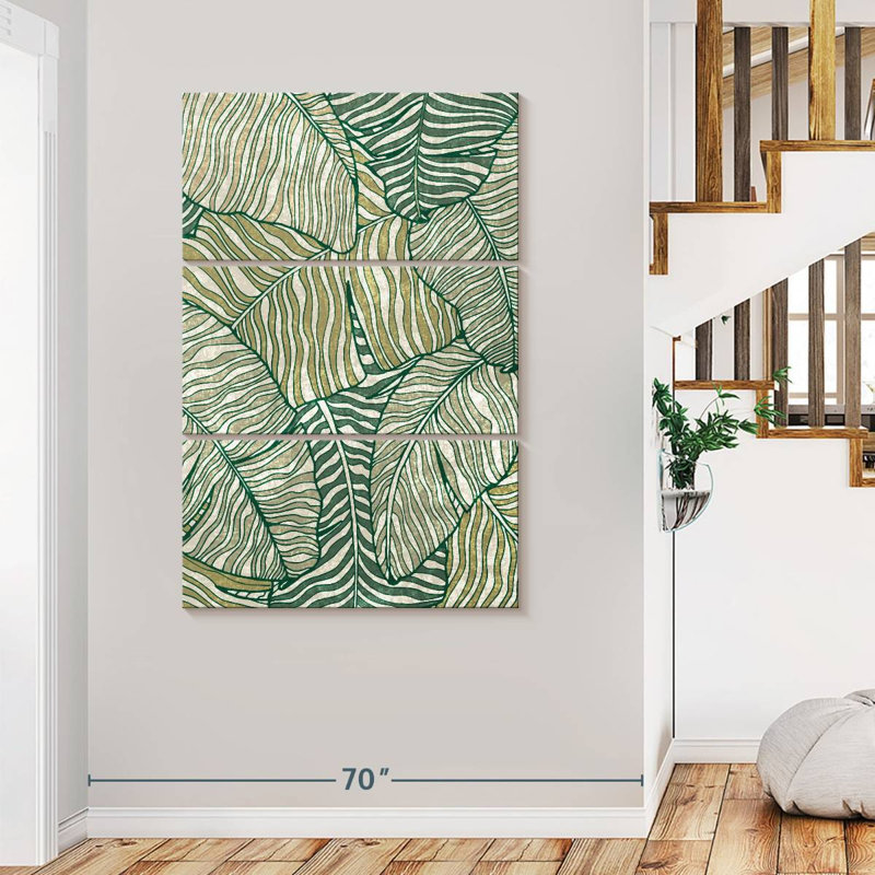 Banana Leaf Lines - 3 pièces sur toile tendue, H 74 po x l 48 po