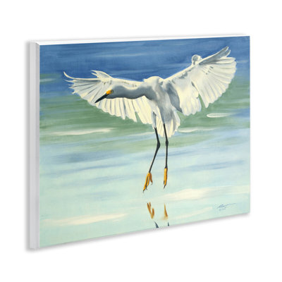 «Snowy Egret on Beach», art mural sur bois par D. Rust