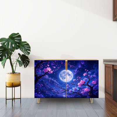 Buffet buffet avec rangement pleine lune cerisier bleu mauve vibrant avec 2 portes pour le salon et la cuisine