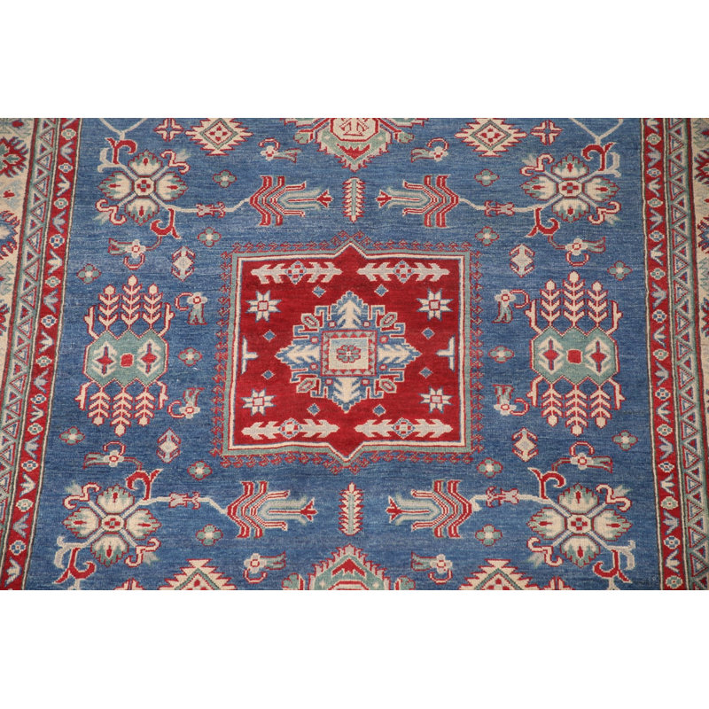 Blue Geometric Kazak Living Room Rug 7x10