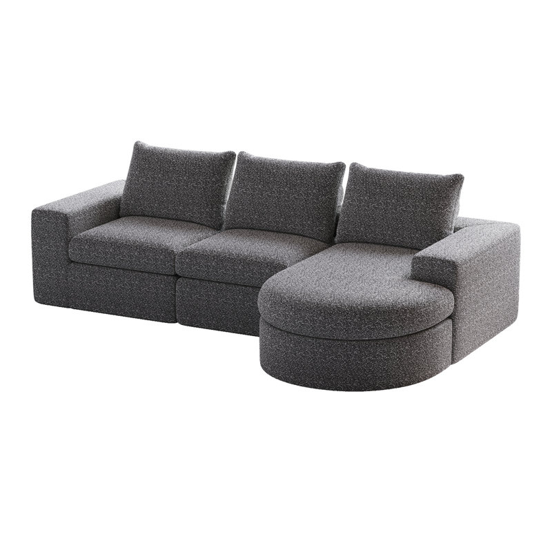 Chenille, 99 po, nuage courbé, modulaire, méridienne, 3 places, moderne, sans os, en forme de L, canapé, double coussin, éponge à haute résilience, rembourrage de la nuque rembourrée, densité de rebond lente
