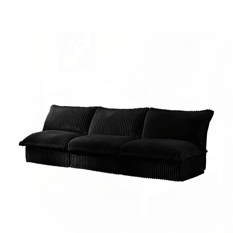 Canapé confortable modulaire en velours côtelé 3 places avec combinaisons polyvalentes, Velours côtelé noir