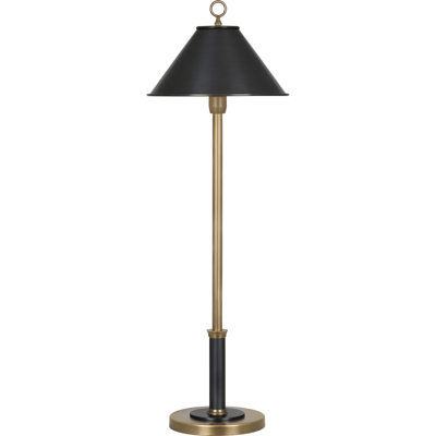 Stylish Industrial Table Lamp With Warm Brass Finish & Deep Patina Bronze Accents - Minimal Metal Shade, Full Range Dimmer, Candelabra Socket (E12) - 30.88 Inches Tall, UL Listed For Dry Locations