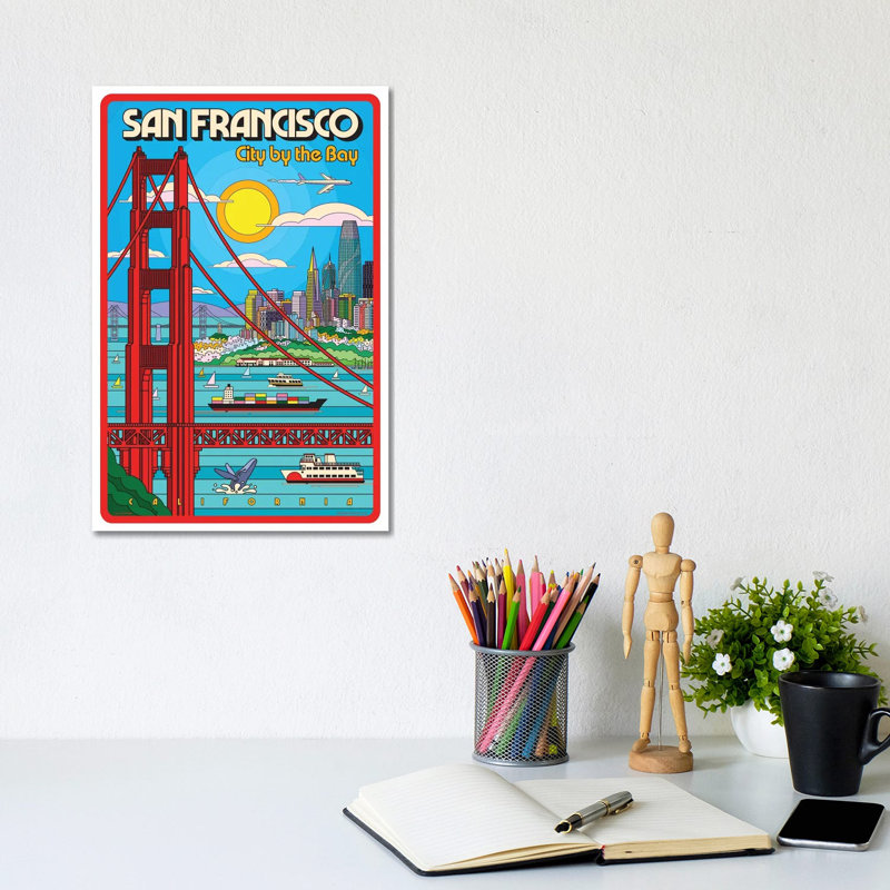 San Francisco Pop Art Travel Poster by Jim Zahniser - Wrapped Canvas Print, 20.32 cm H x 30.48 cm W