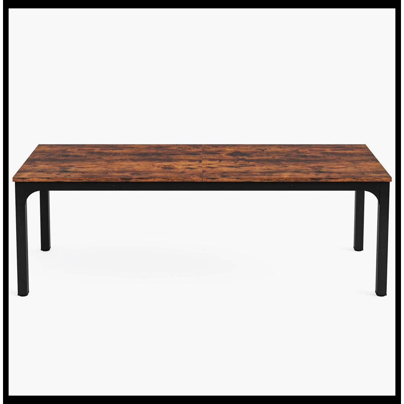Table de salle à manger rectangulaire de 78 pouces de long pour 6 à 8 personnes, Noir, Brun rustique