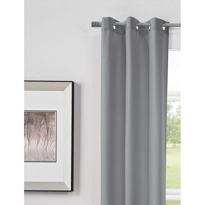 Paire de rideaux unis semi-transparents avec œillets, gris