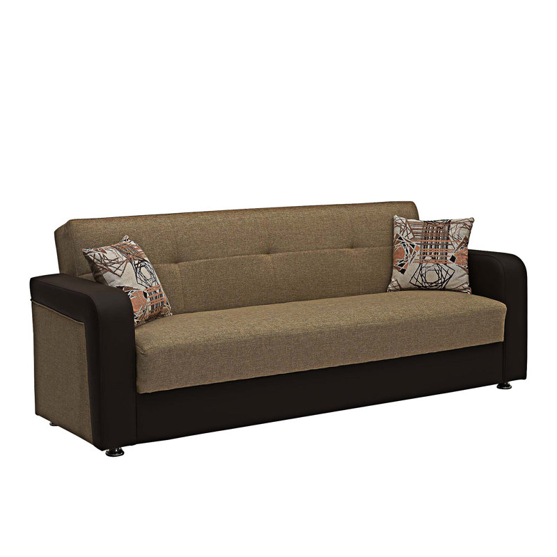 Canapé-lit rembourré convertible avec rangement, Brun / Beige