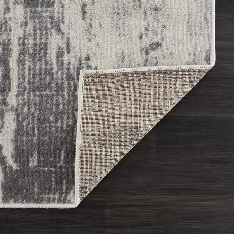 Gray and Ivory Abstract Medium Pile Synthetic Rectangle Rug 2' x 3'