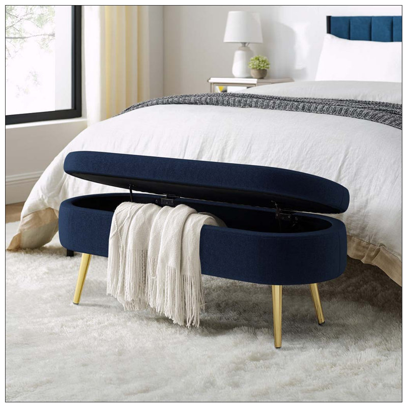 Banc de rangement repose-pieds ovale avec pieds en métal, Dark Blue