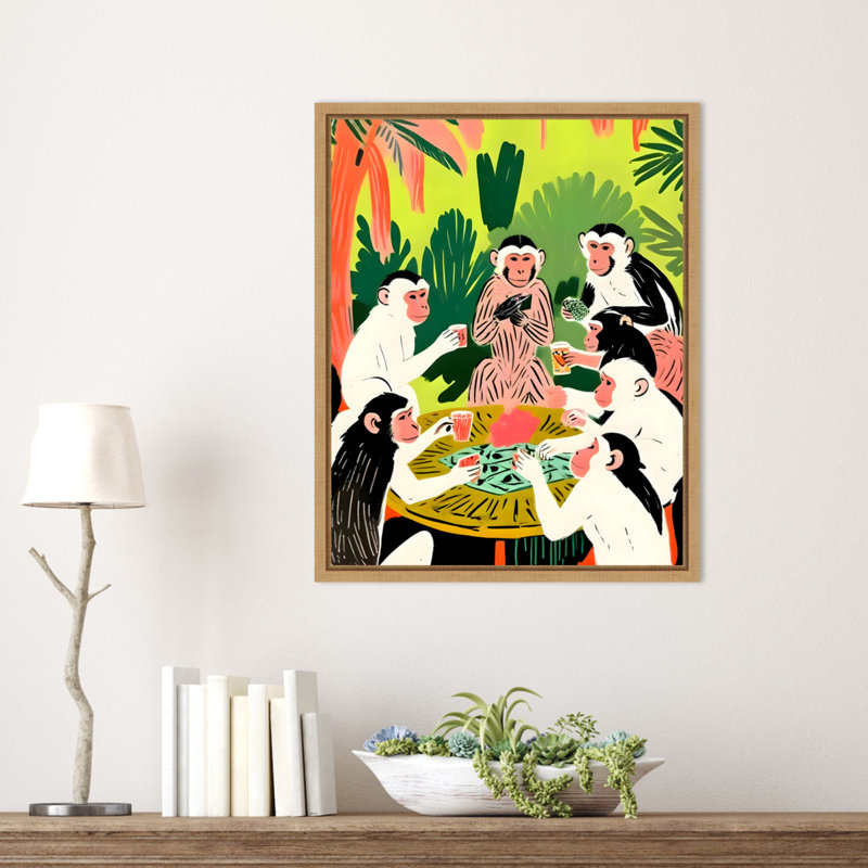 «Monkey Poker a Royal Flush» par Maupin, reproduction d'art sur toile encadrée, H 20 po x l 16 po