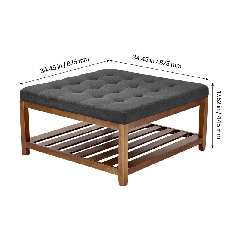 Grande table basse avec repose-pieds capitonné carré avec tablette de rangement - capacité 400 LBS