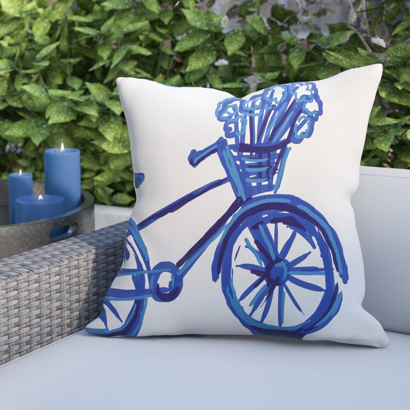 Bicicleta Outdoor Reversible Throw Pillow, 20" x 20", Blue