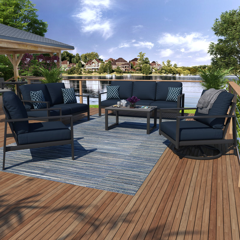 Townsend Sofa Seating Group with Sunbrella® Cushions, Canvas Navy Sunbrella® Canvas, Gray