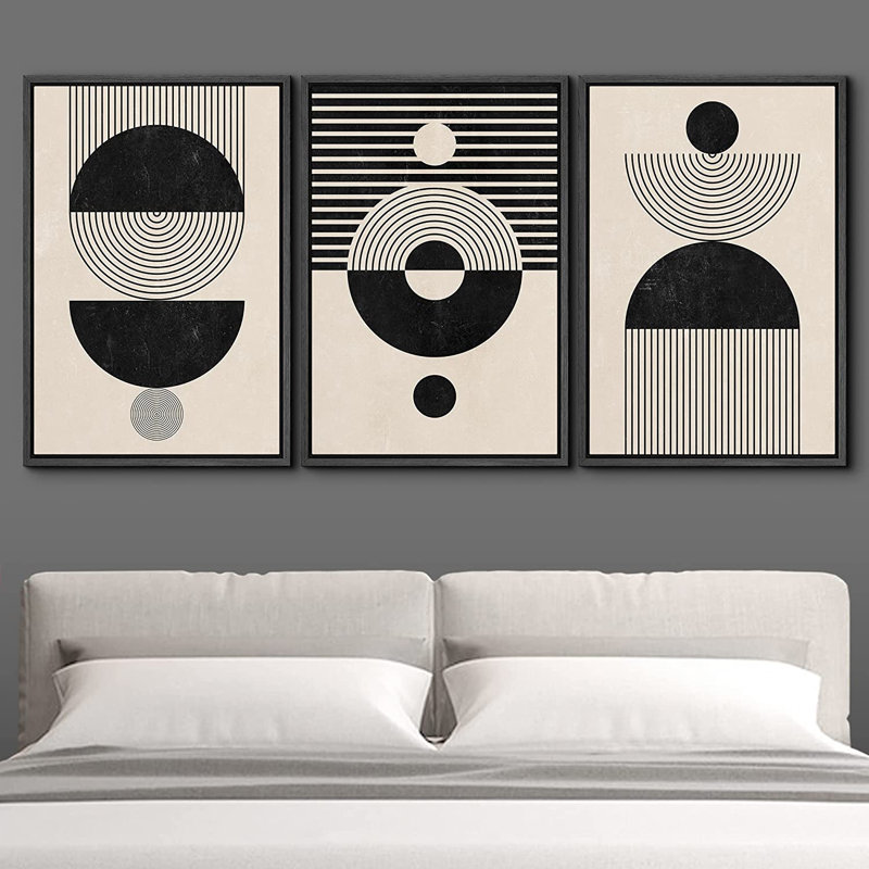 «Mid Century Modern Boho», ensemble de 3 impressions sur toile, Noir, H 36 po x l 72 po x P 1,5 po