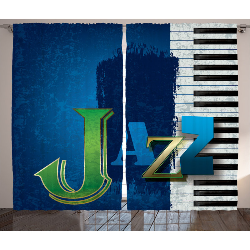 Jazz Music Semi-Sheer Rod Pocket Curtain Panels, 54" x 108"